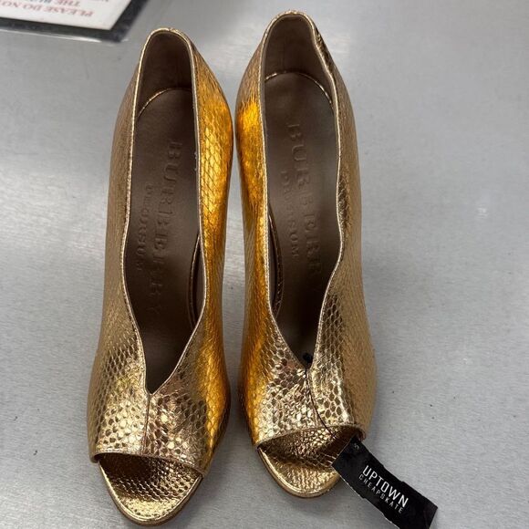 Burberry Metallic Gold Peep-Toe Heels - Picture 1 of 9